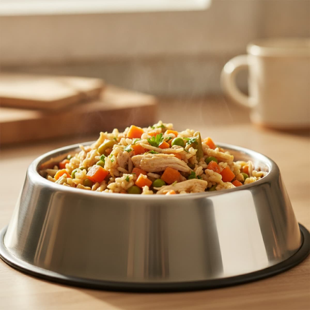 Two bowls of dog food, old and new, side by side