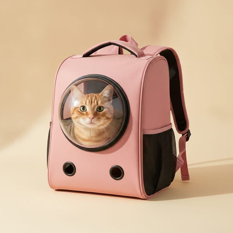 Pink cat carrier backpack with a clear bubble window