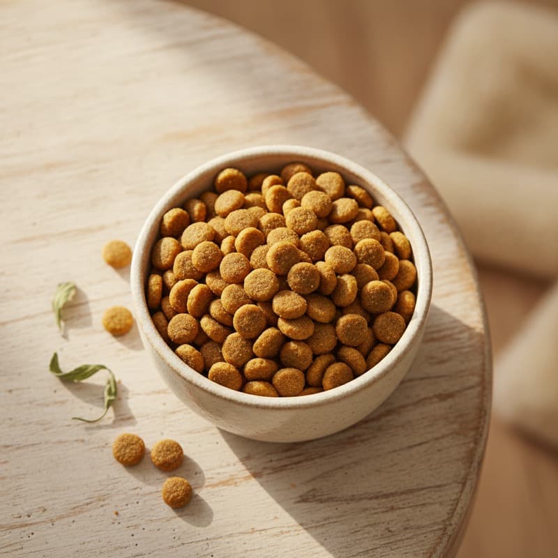 Bowl of dry cat food
