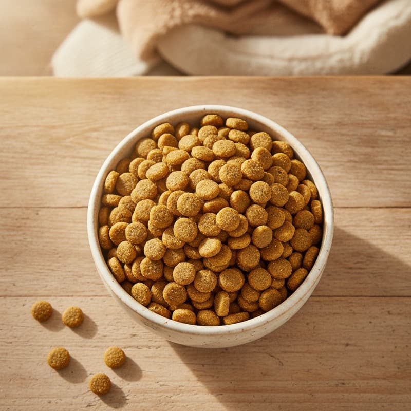 Bowl of dry dog food kibble