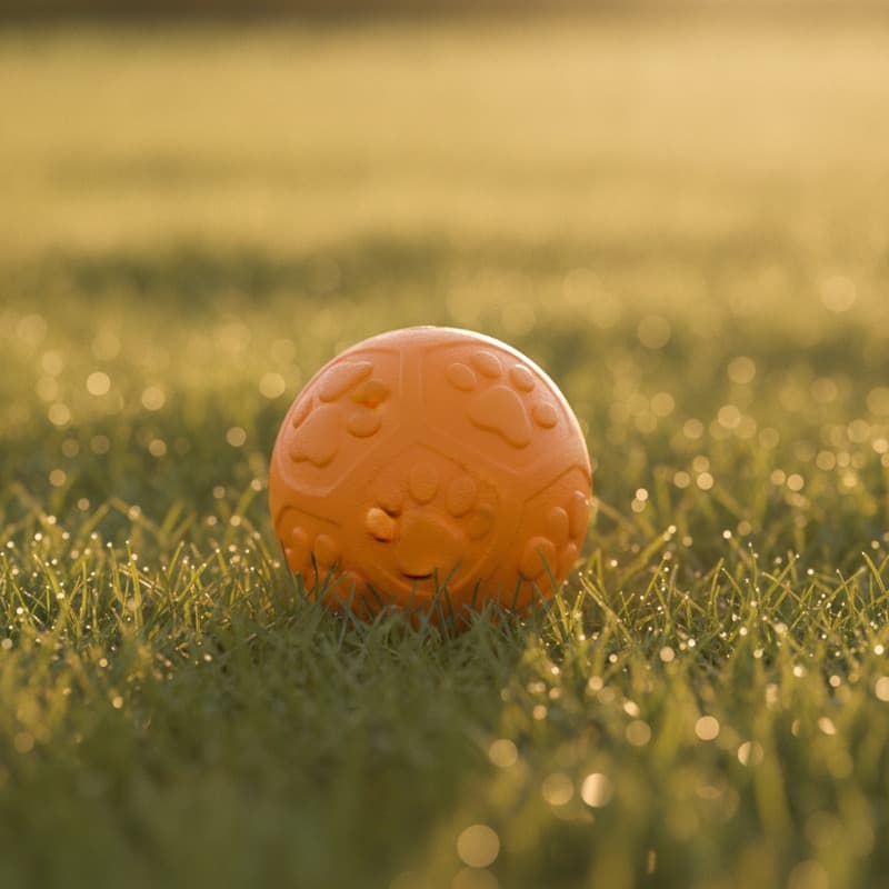 Orange and blue rubber fetch ball for dogs