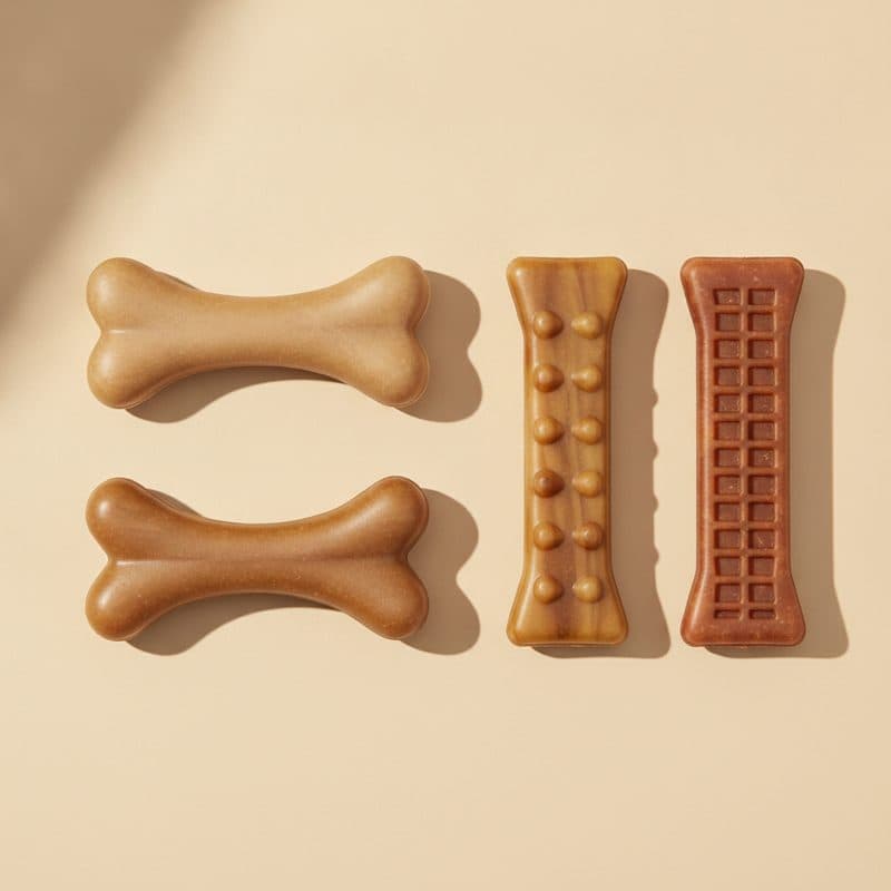 Four durable nylon dog chew bones in different shapes