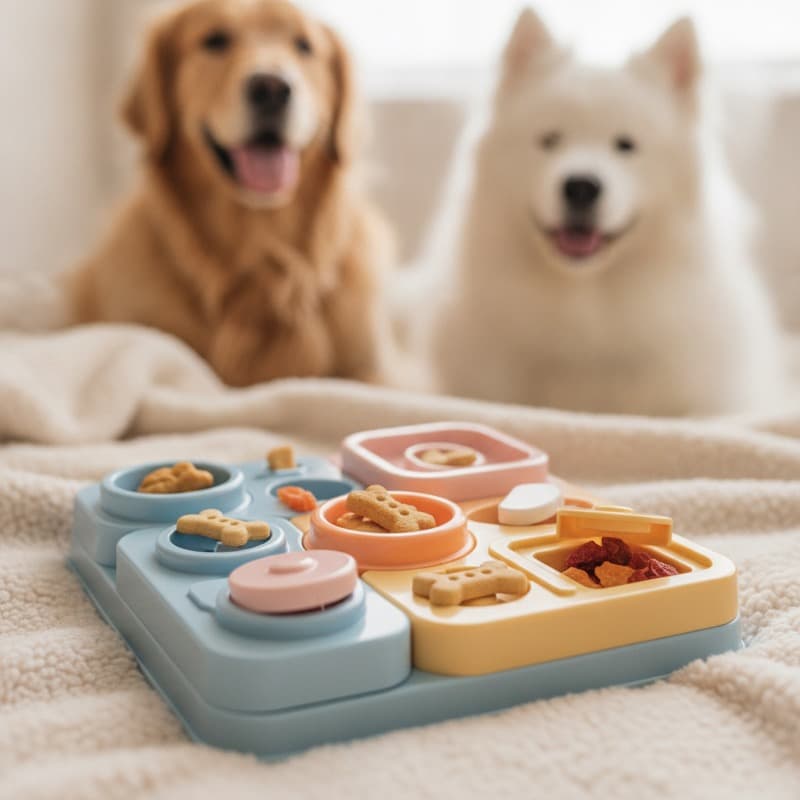 Interactive dog puzzle toy with treat compartments